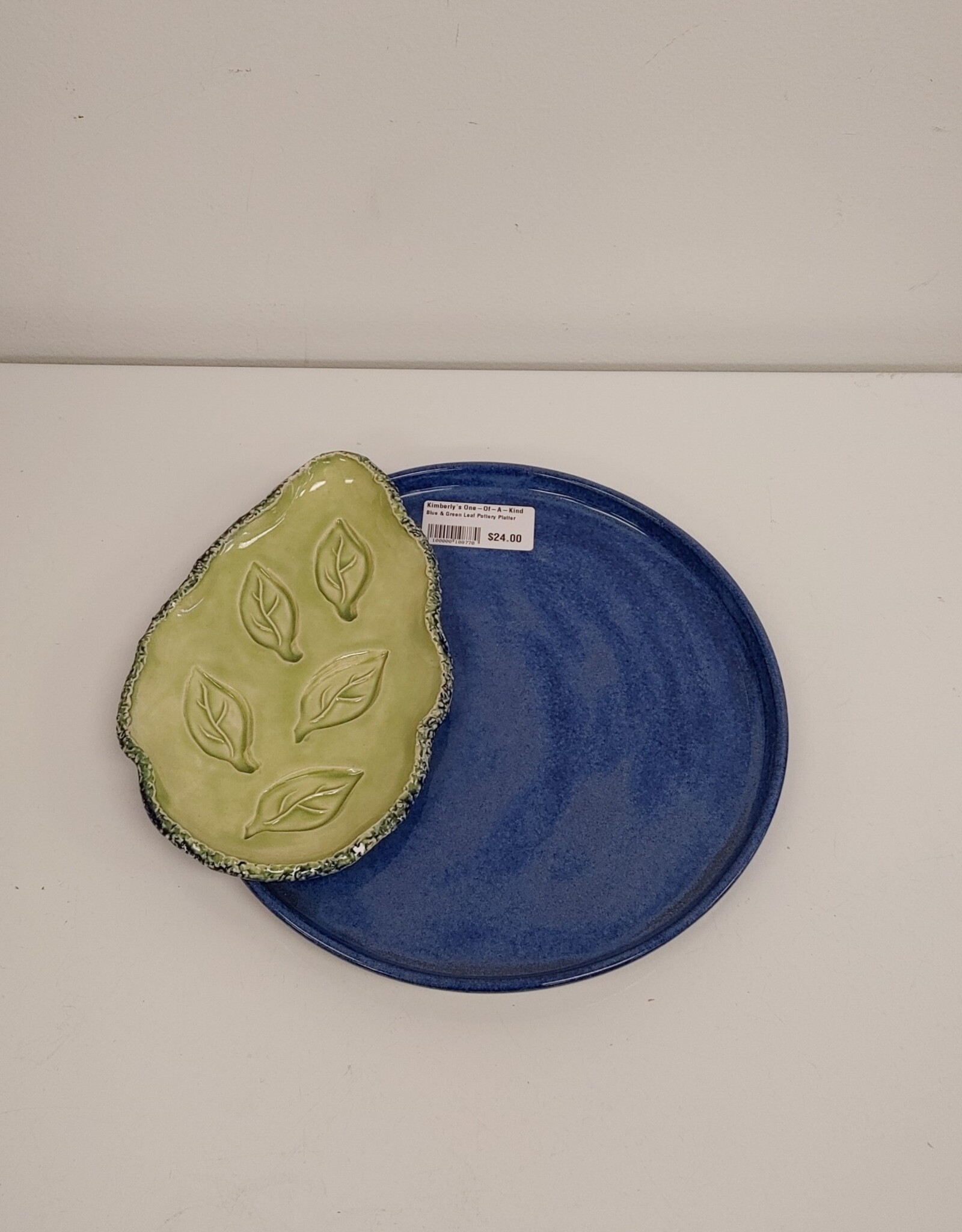 Blue & Green Leaf Pottery Platter