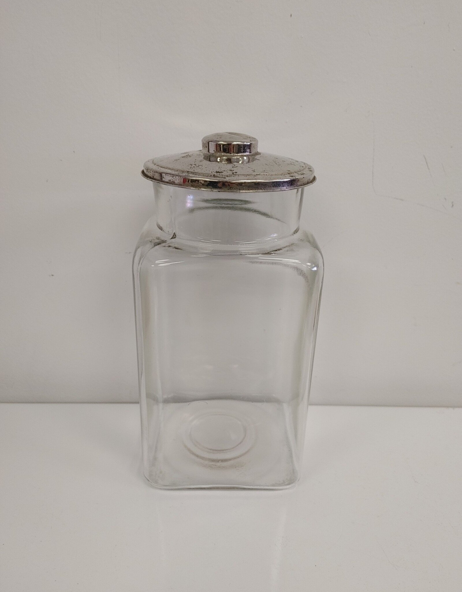 Vintage Clear Glass Store Display Jar w/silver lid