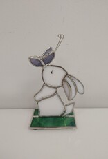 Stained Glass Bunny - white w/butterfly