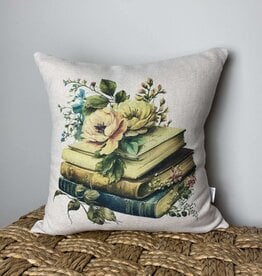 Vintage Books & Flowers Pillow - light