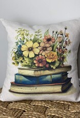 Vintage Books & Flowers Pillow - bright