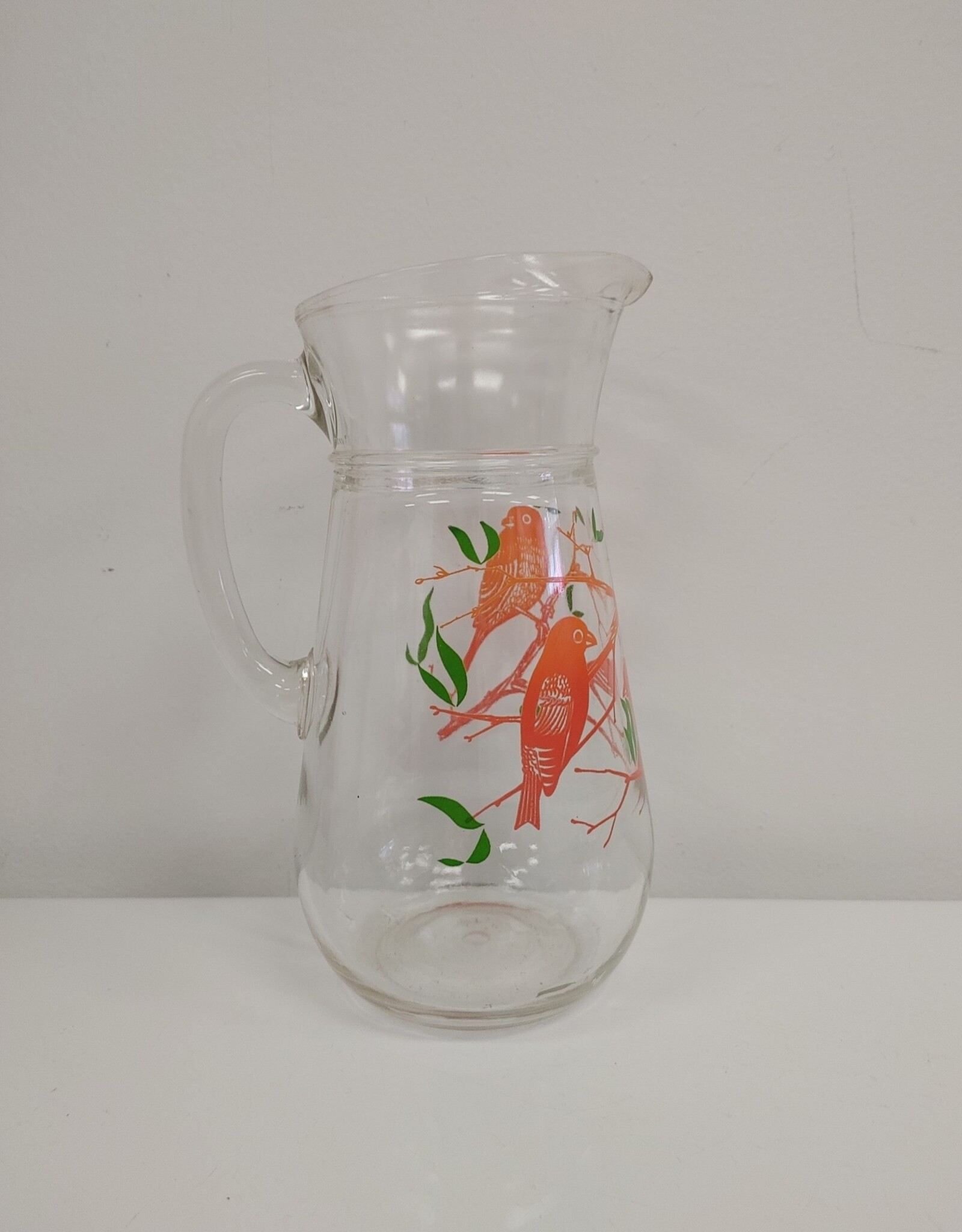 Vintage Glass Juice Pitcher w/Birds Design 8.75" tall - made in France