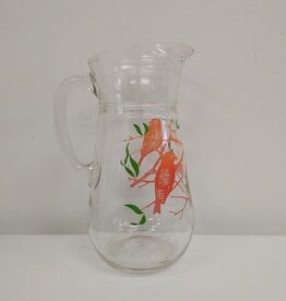 Vintage Glass Juice Pitcher w/Birds Design 8.75" tall - made in France