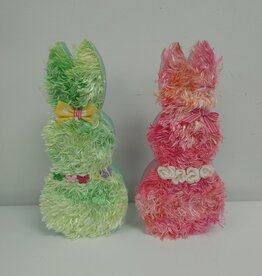 Fuzzy Wooden Bunny - Large Green or Pink