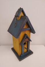 Tall Wooden Birdhouse - Blue/Yellow