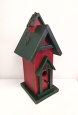 Tall Wooden Birdhouse - Green/Red