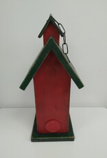 Tall Wooden Birdhouse - Green/Red
