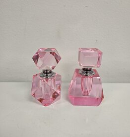 Set of 2 Pink Oleg Cassini Crystal Perfume Bottles - signed