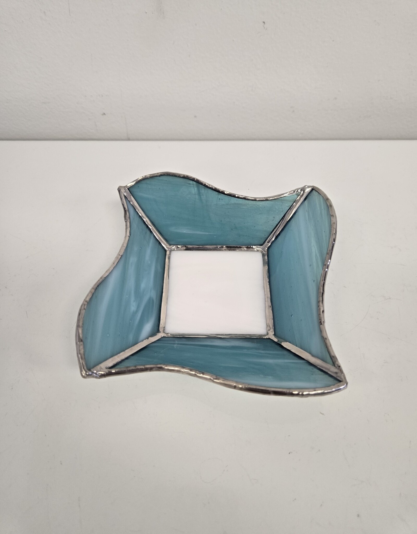 Stained Glass Dish 5"x5"x1.5" - blue & white