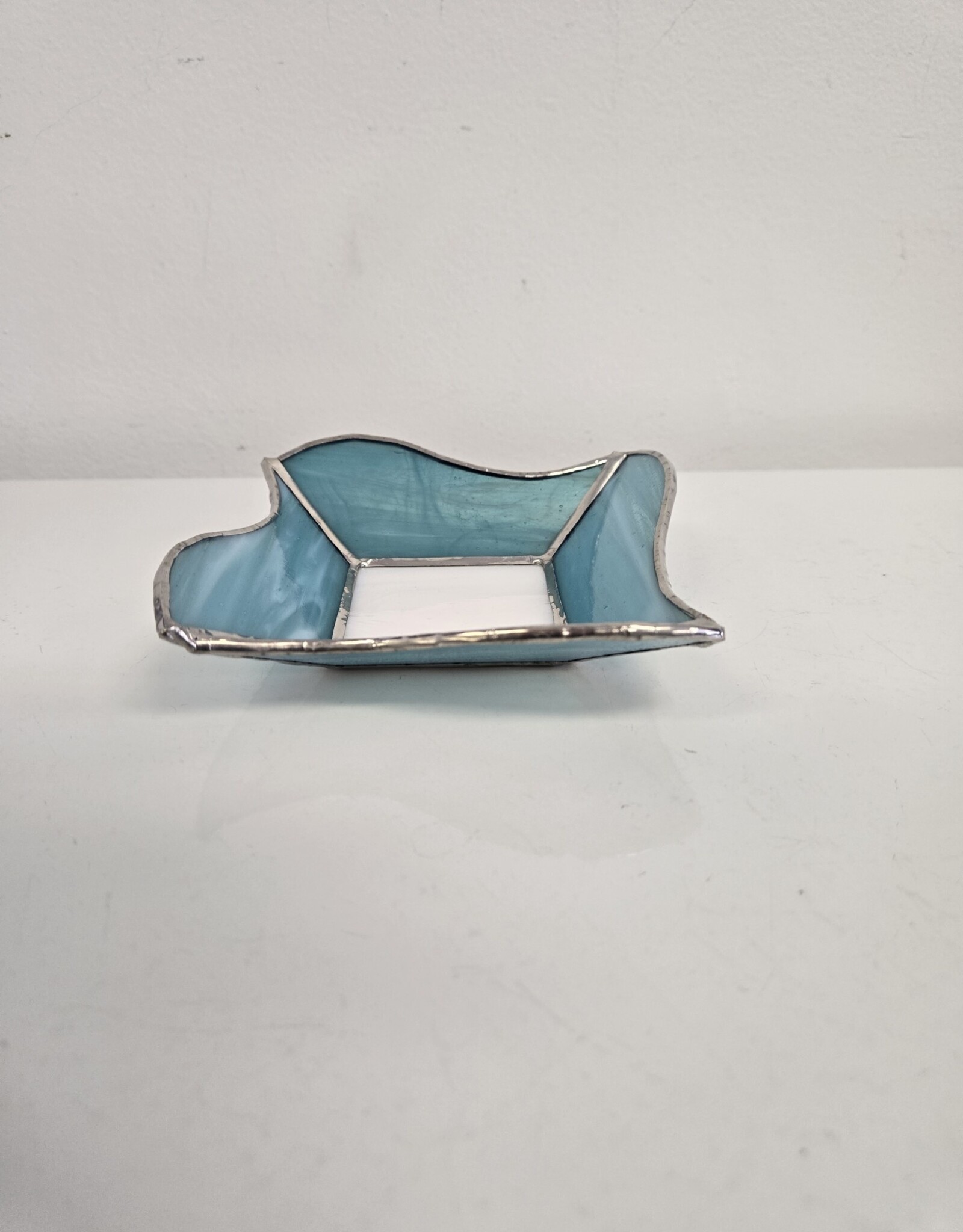Stained Glass Dish 5"x5"x1.5" - blue & white