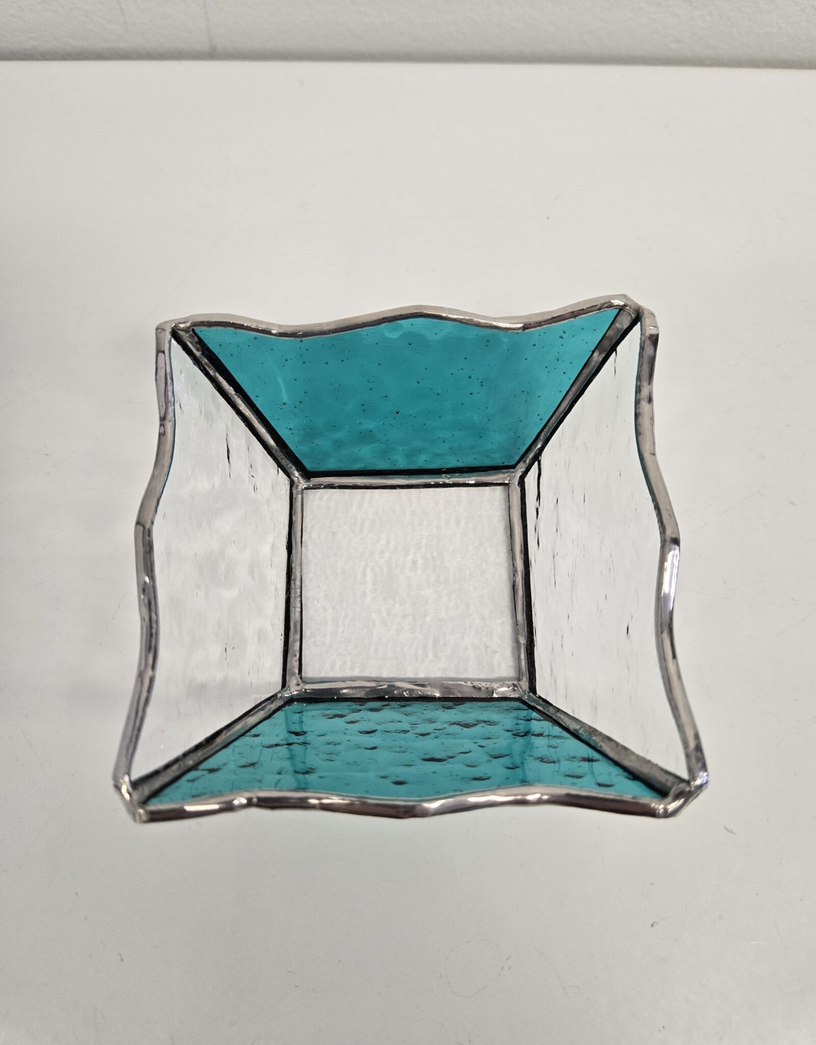 Stained Glass Dish 3.5"x3.5"x1.5" - teal