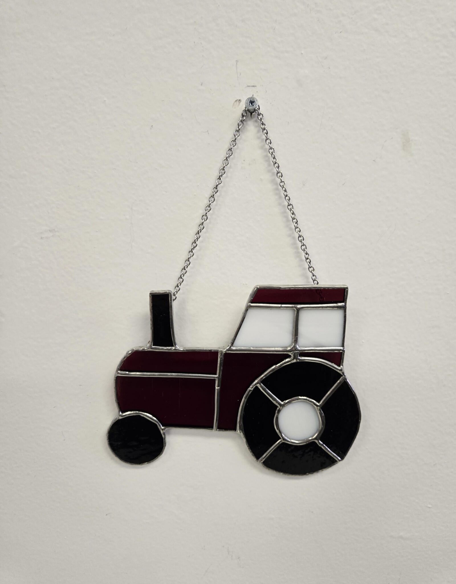 Stained Glass Tractor Suncatcher - red