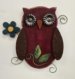Large Whimsical Owl - maroon
