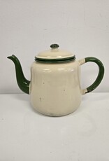 Vintage Cream & Green Enamel Teapot