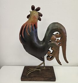 Rustic Metal Rooster/Chicken - on wood base