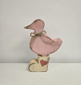 Wooden Duck in Boots - Medium Pink