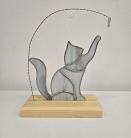 Stained Glass Cat Reaching For Butterfly