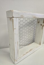 White Wooden Box Shelf w/chicken wire