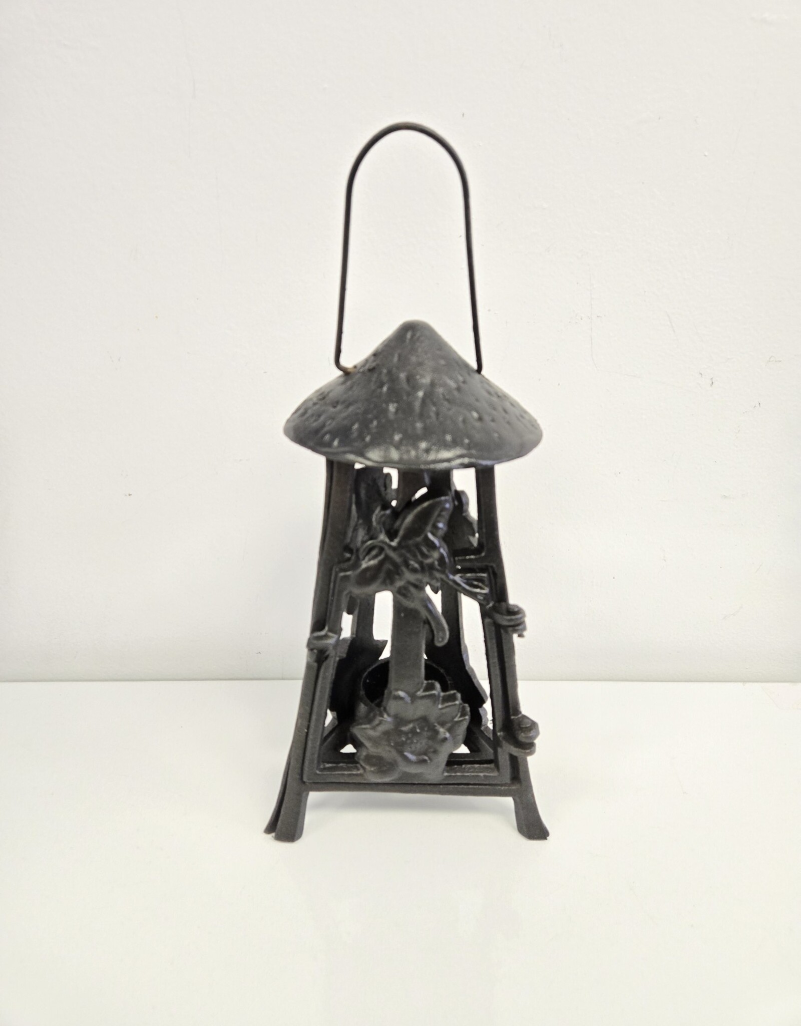 Vintage Cast Iron Pagoda Lantern - butterfly & orchid