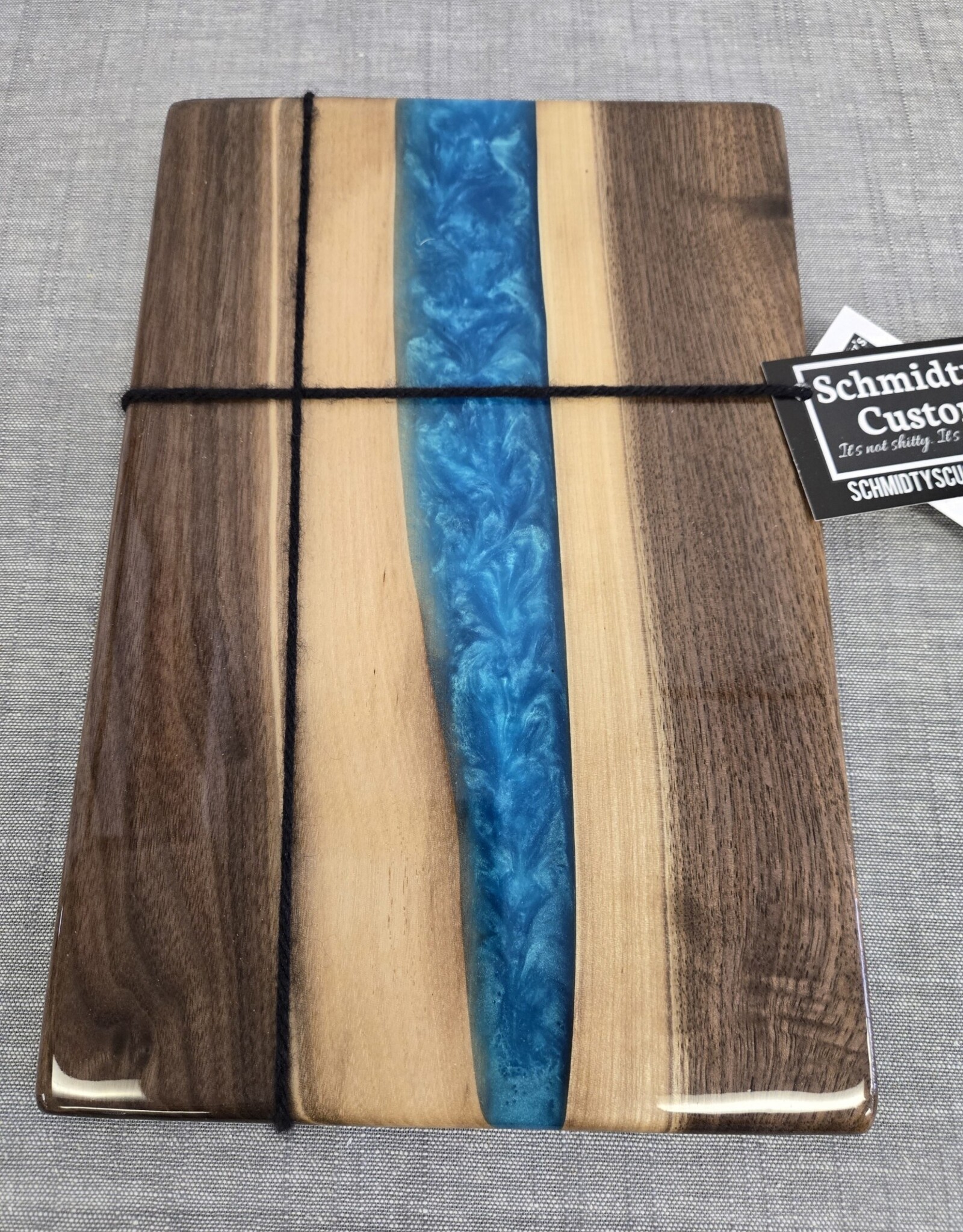 12" Wood & Epoxy Dark Walnut Charcuterie Board - Teal Blue