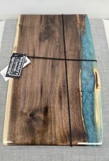 18" Wood & Epoxy Dark Walnut Charcuterie Board - Teal Green