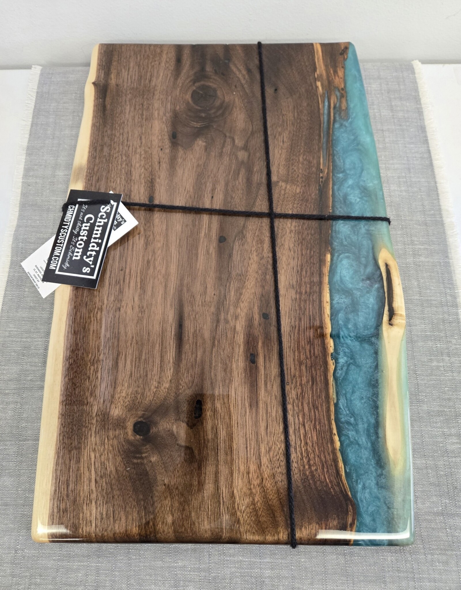 18" Wood & Epoxy Dark Walnut Charcuterie Board - Teal Green