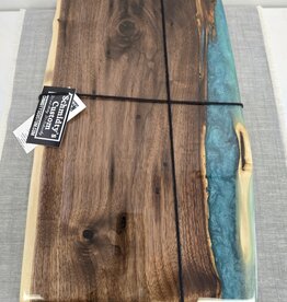 18" Wood & Epoxy Dark Walnut Charcuterie Board - Teal Green