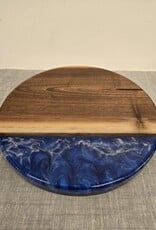 12" Wood & Epoxy Dark Walnut Lazy Susan - Blue