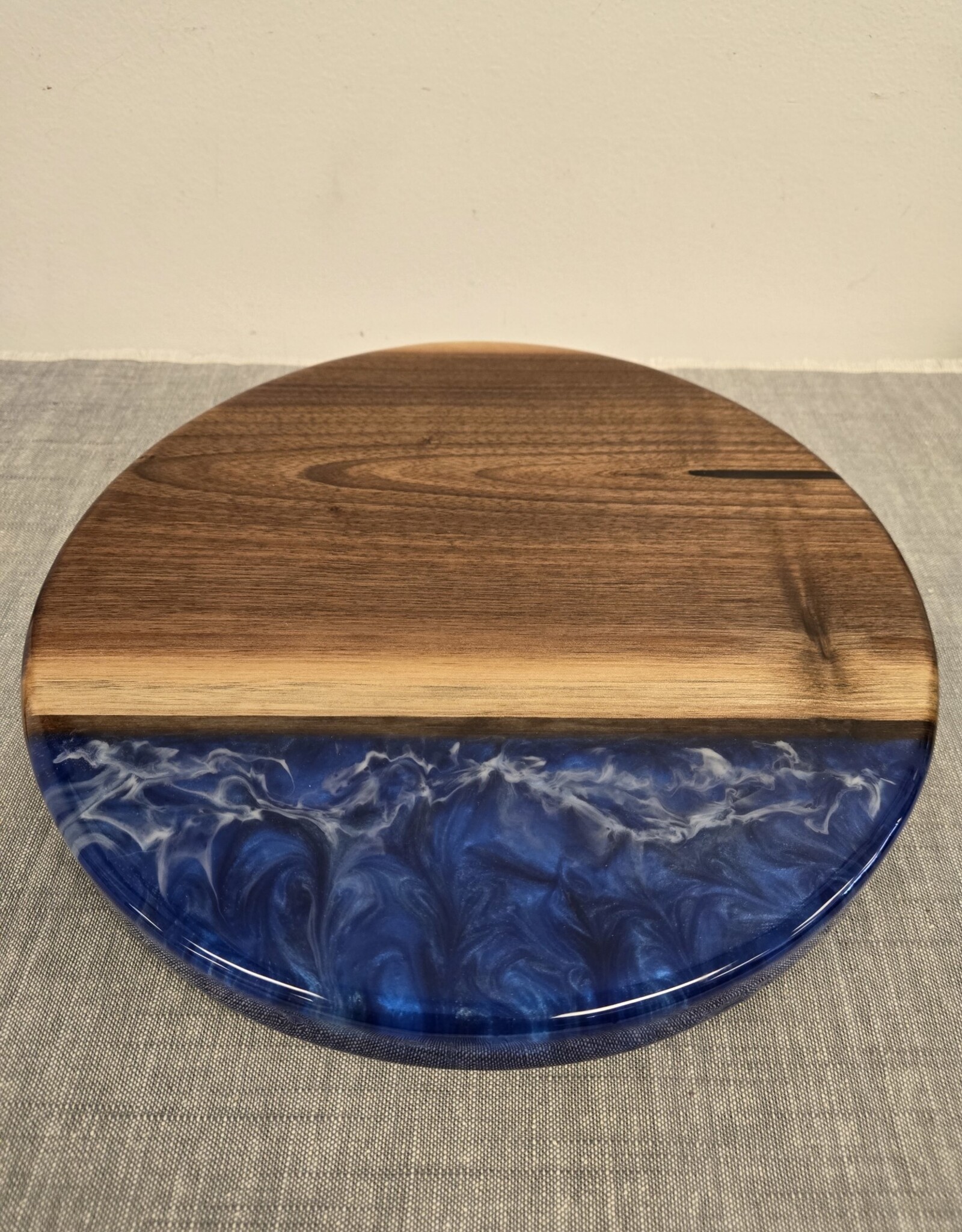 12" Wood & Epoxy Dark Walnut Lazy Susan - Blue