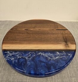 12" Wood & Epoxy Dark Walnut Lazy Susan - Blue