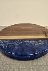 12" Wood & Epoxy Dark Walnut Lazy Susan - Blue