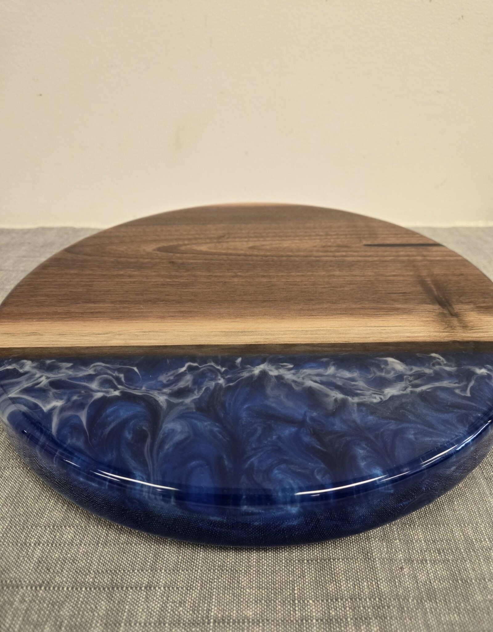 12" Wood & Epoxy Dark Walnut Lazy Susan - Blue