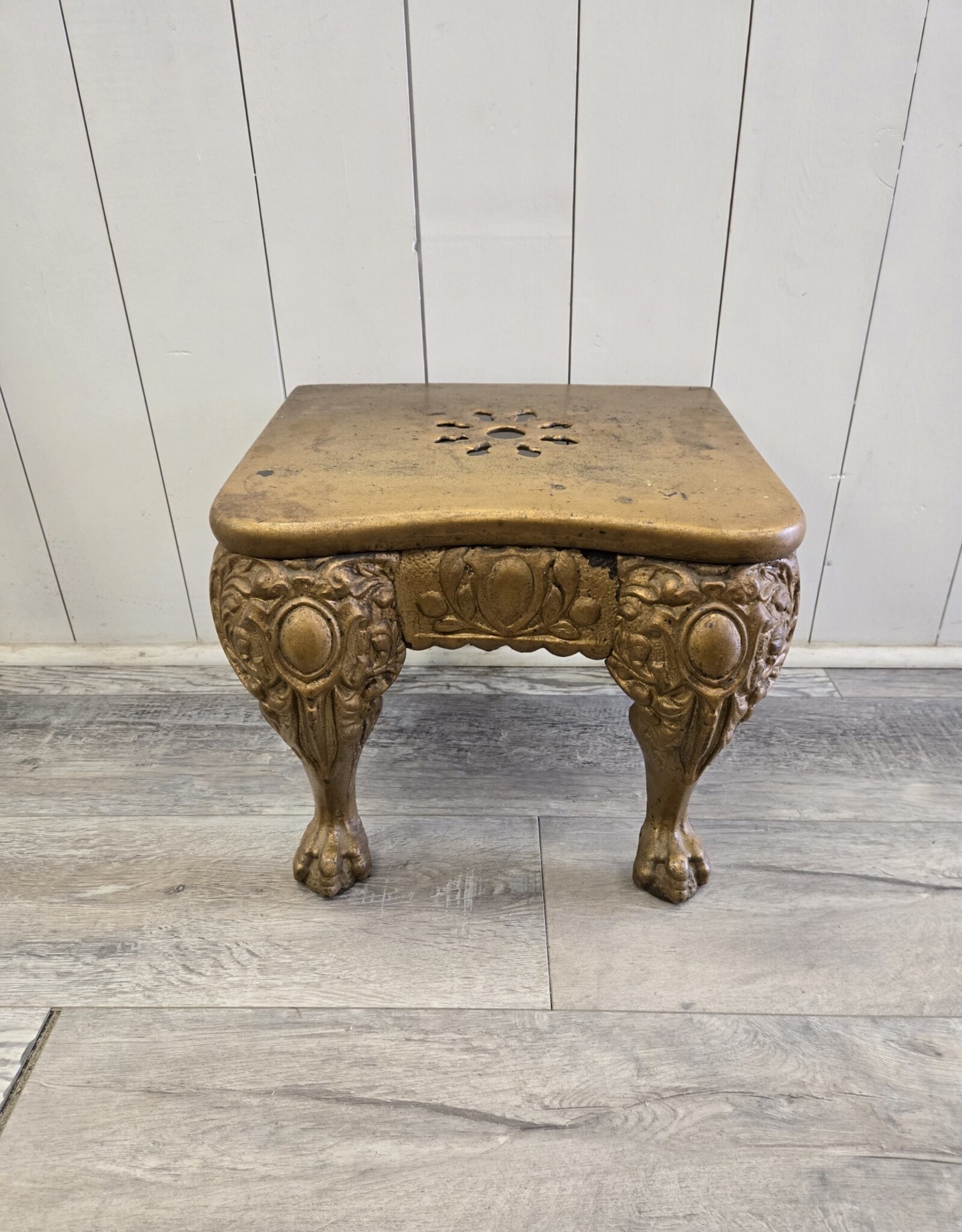 Vintage Ornate Cast Iron Claw Foot Stool