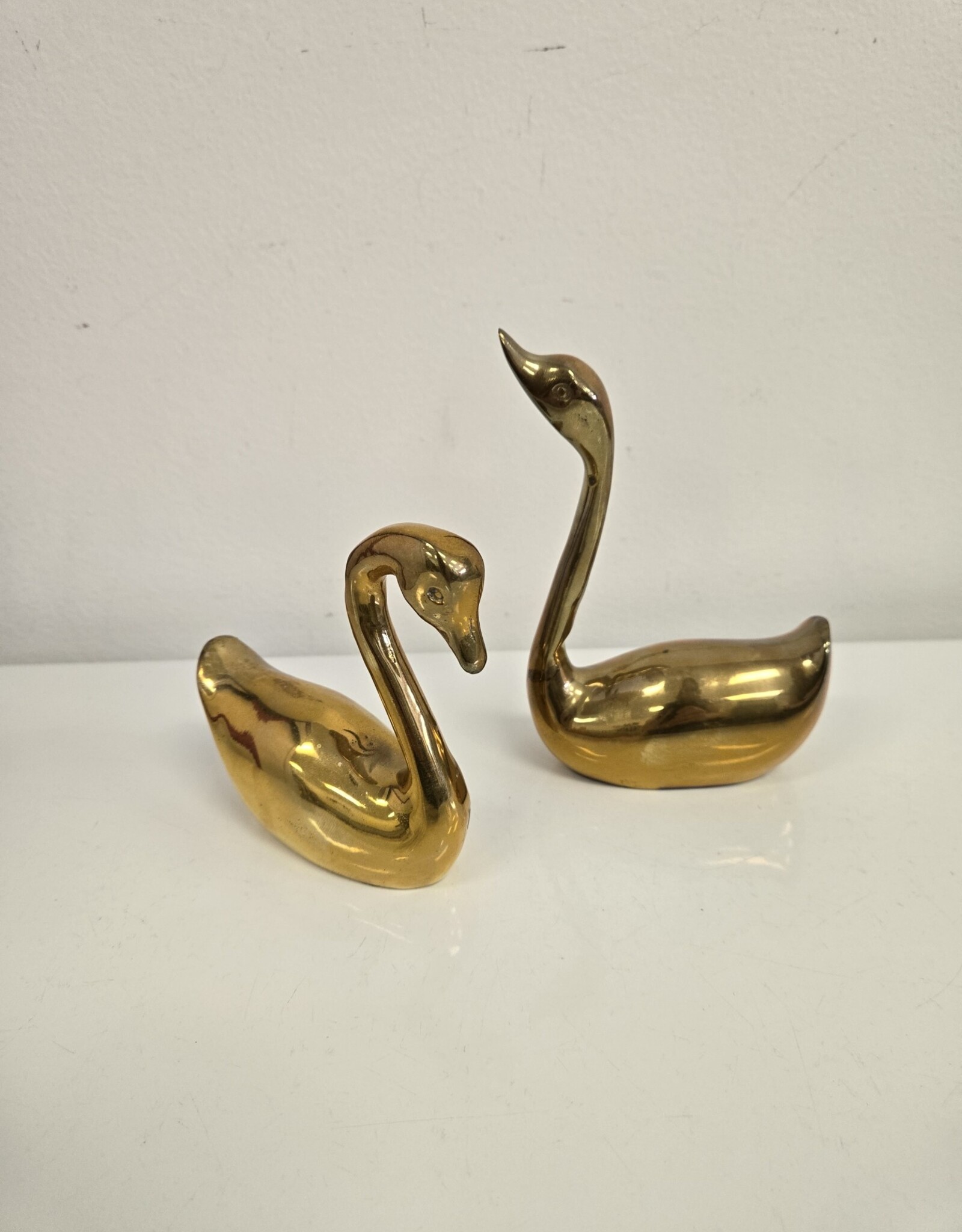 Vintage Brass Swans - 5.25" & 4" - Set of 2