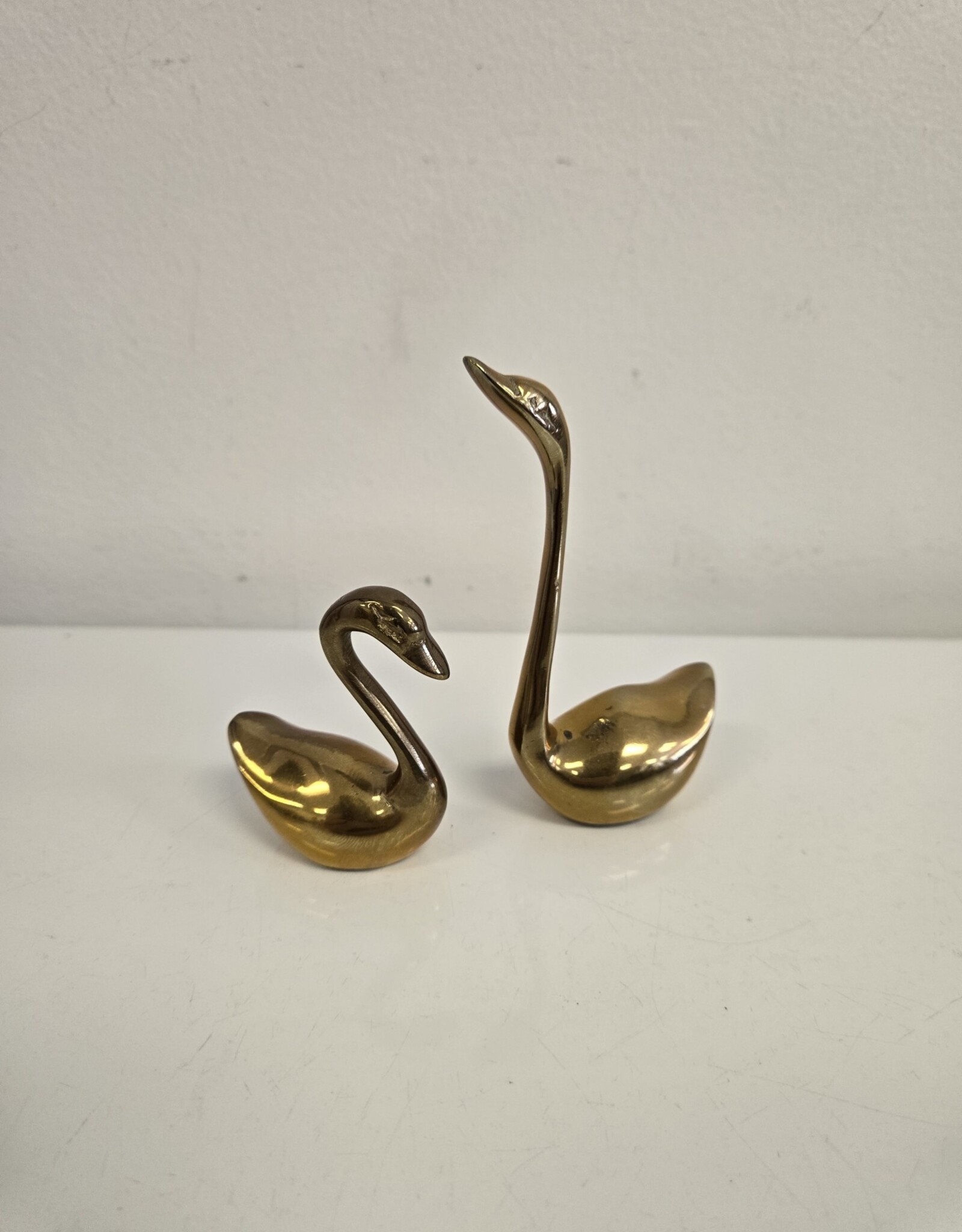 Vintage Brass Swans - 4" & 2.5" - Set of 2