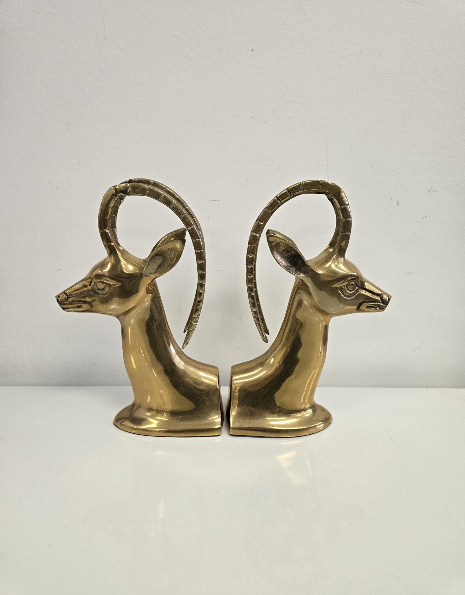 Vintage Brass Antelope Head Bookends