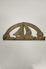 Vintage Brass Sailboat Wall Key Hook Hanger - 9"
