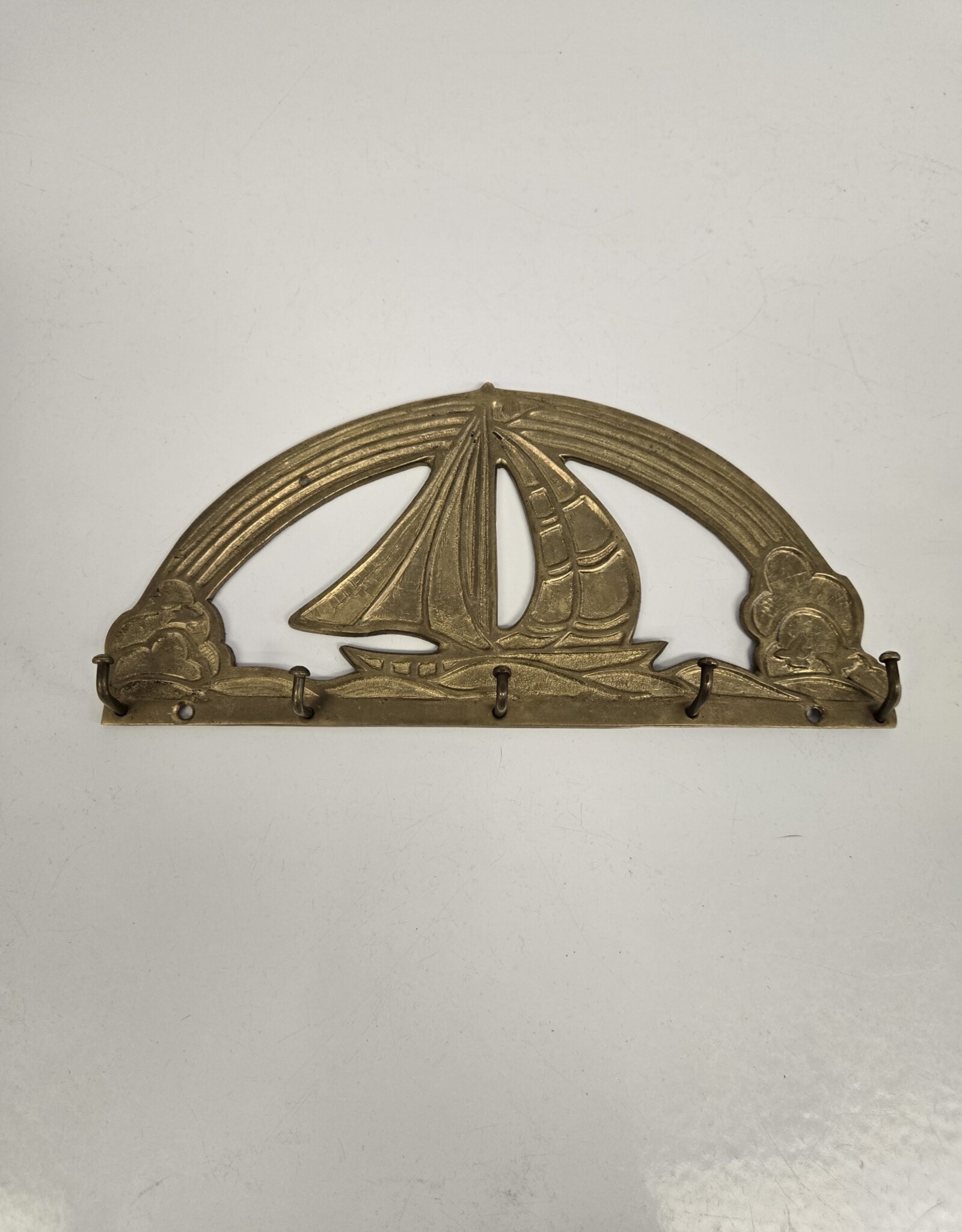 Vintage Brass Sailboat Wall Key Hook Hanger - 9"