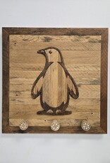 Reclaimed Wood Wall Art - Rustic Penguin w/3 wood knobs