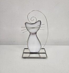 Stained Glass Cat on Stand - beaded collar