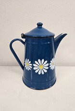 Vintage Blue Enamel Coffee Pot w/white flowers