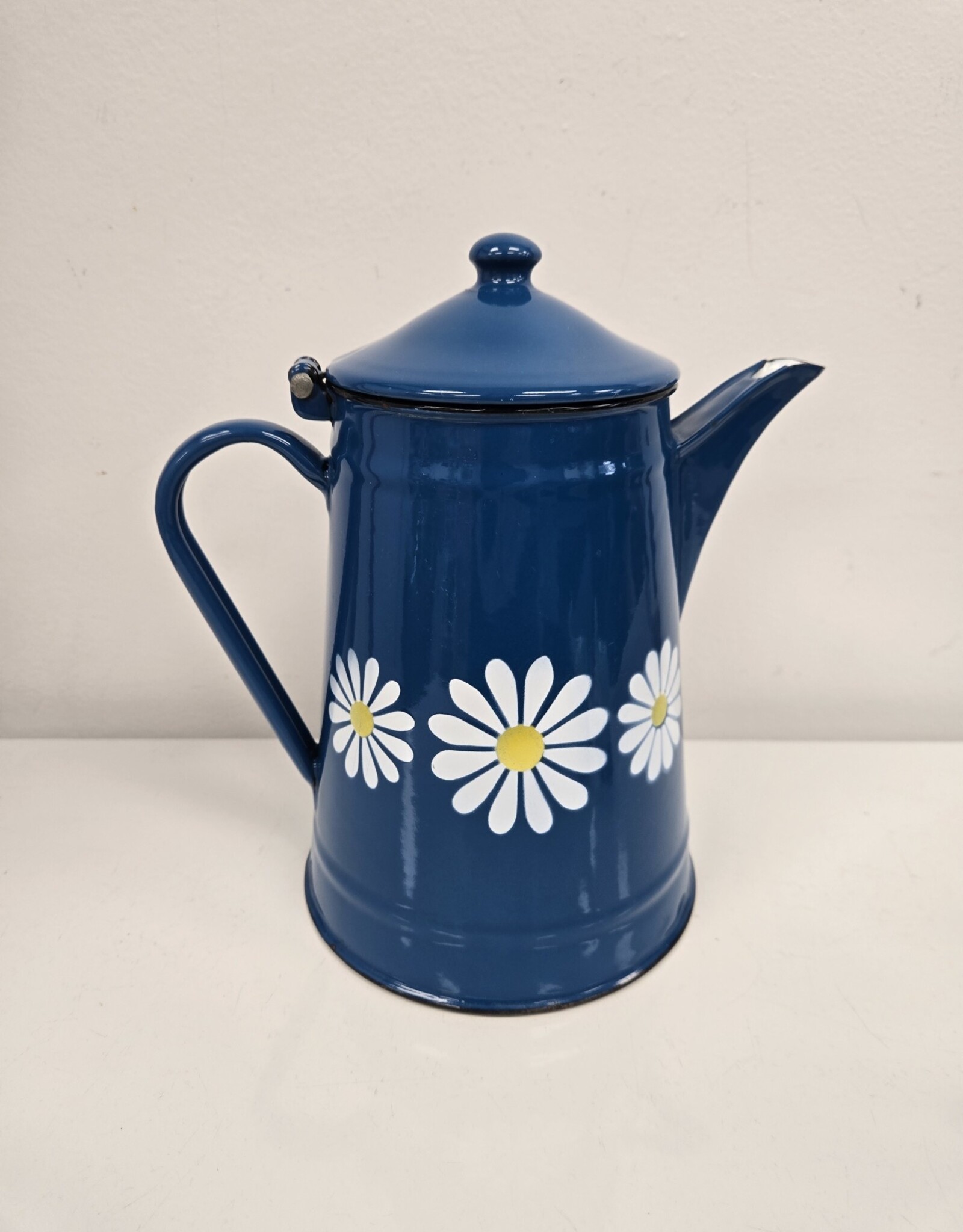 Vintage Blue Enamel Coffee Pot w/white flowers