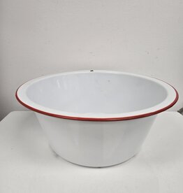 Vintage White Enamel Bowl/Wash Basin  13.5" - red trim