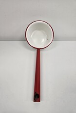 Vintage White Enamel Ladle w/red rim