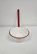 Vintage White Enamel Ladle w/red rim