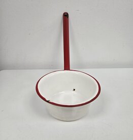 Vintage White Enamel Ladle w/red rim