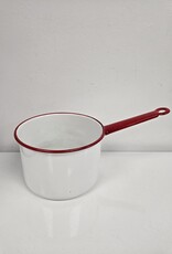 Vintage White Saucepan - red trim