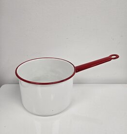 Vintage White Saucepan - red trim