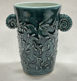 Pottery By Jackie Pottery By Jackie - Vase (slip decoration, coil handles, rainforest)