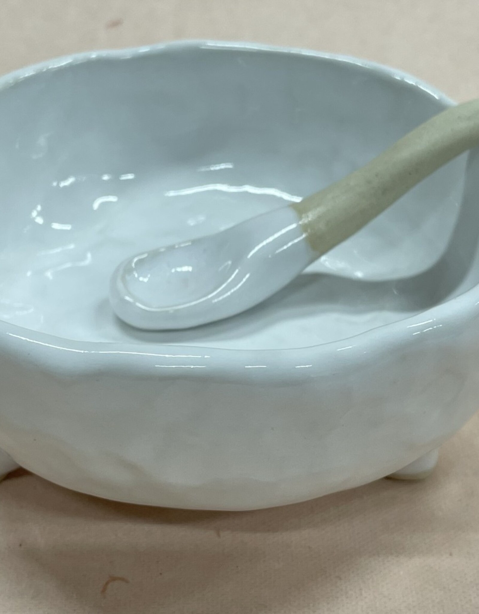 Pottery By Jackie Pottery By Jackie - Pinch Bowl (white, w/feet, handles & spoon)